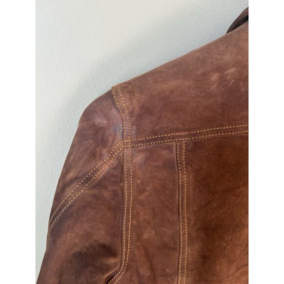 Quince Suede Trucker Jacket Brown Goat Leather Great Patina XS/S READ - Picture 4 of 10